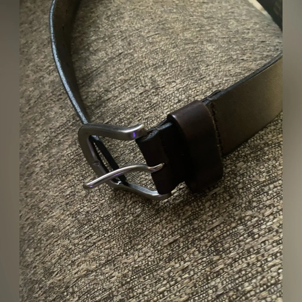 Boys dark brown leather belt with Silver Buckle